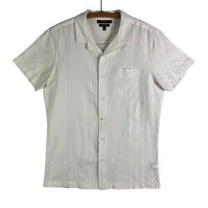 MARC ANTHONY White Linen Blend Slim Fit Casual Dress Shirt Mens Size M